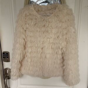 Main Strip Cream Faux Fur Jacket
